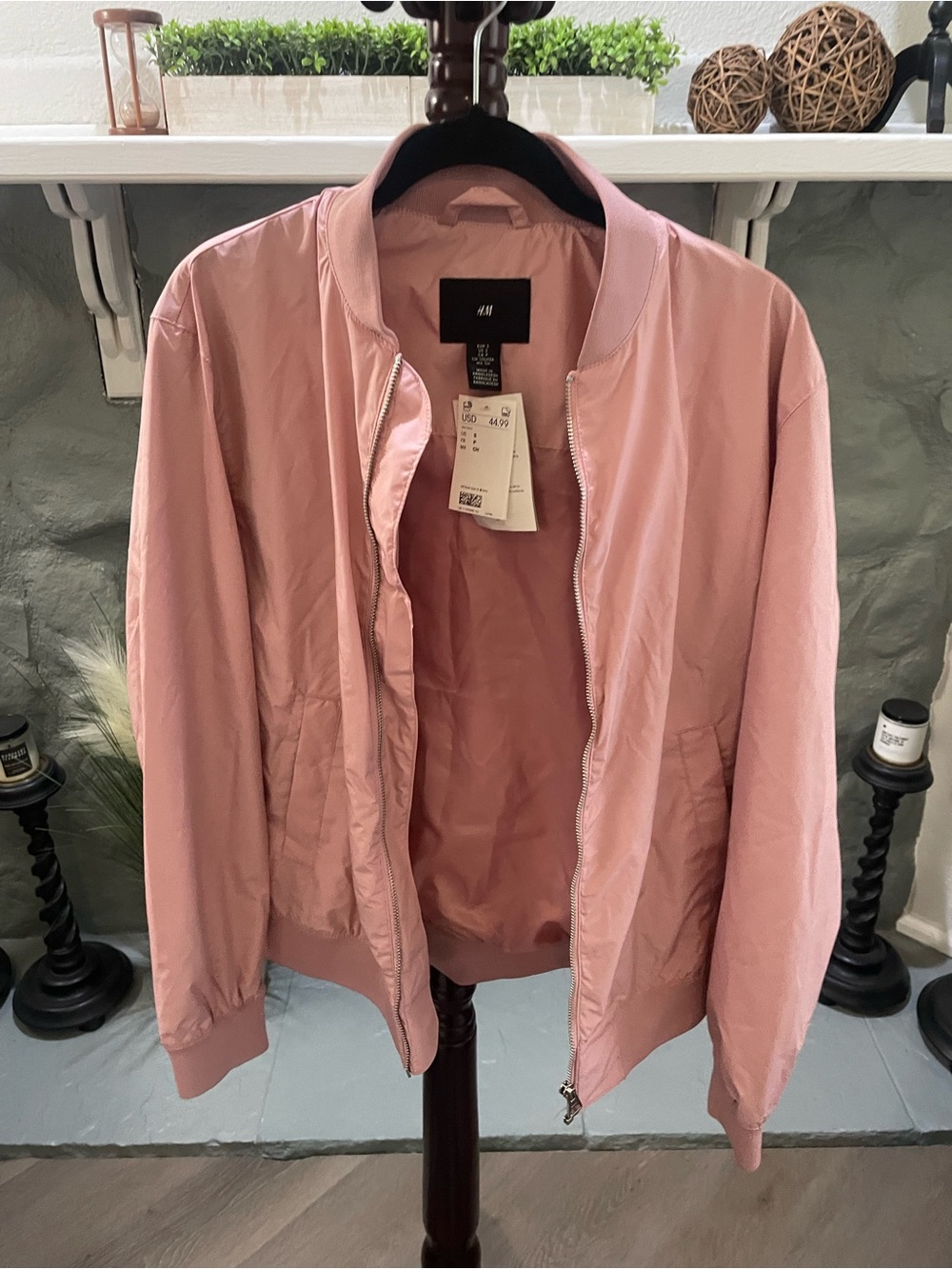 H&M Light Pink Satin Bomber Jacket